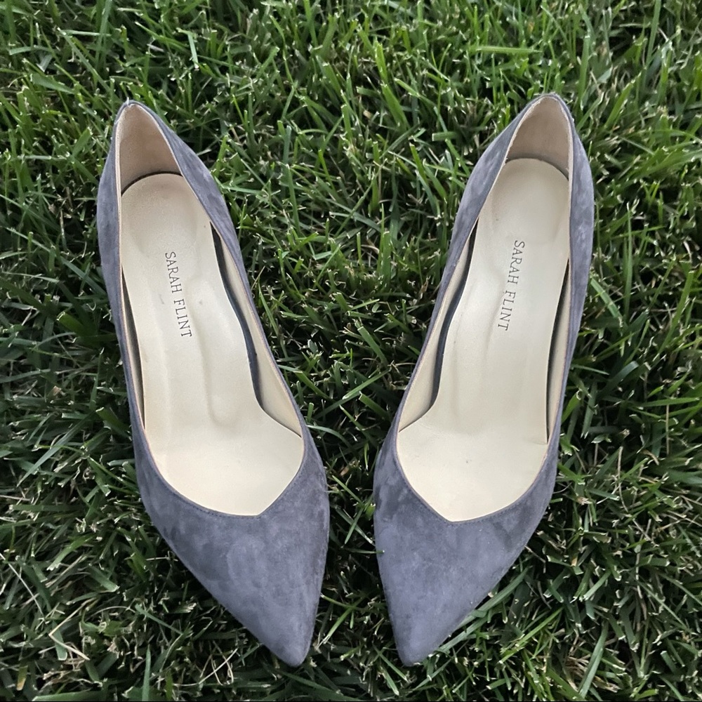 Sarah Flint Gray Suede Pointed-Toe Pumps